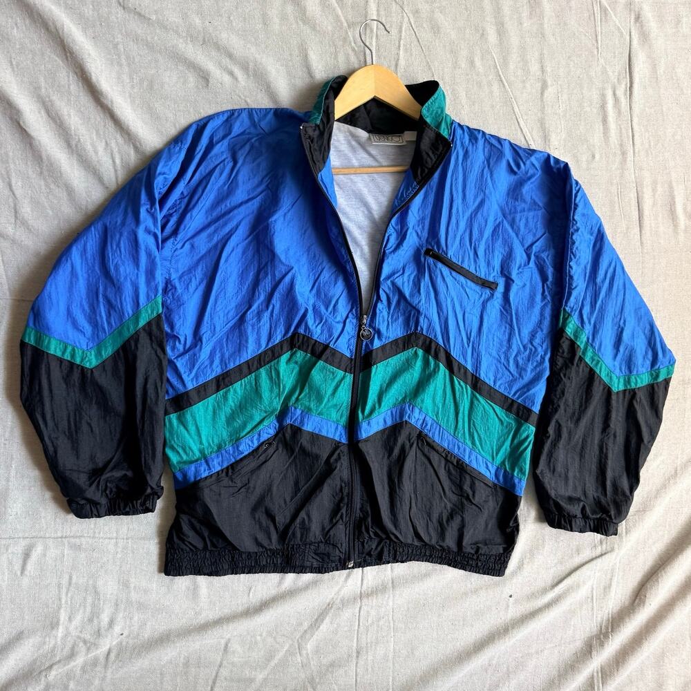 Vintage 80's Colorblock Windbreaker Jacket Men's Size XL Retro Full Zip Vengo